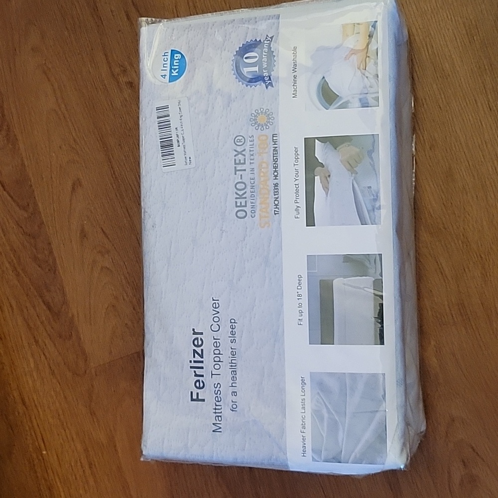 FERLIZER King Mattress Topper Cover 4" Premium Bamboo Zippered Adjustable NEW…